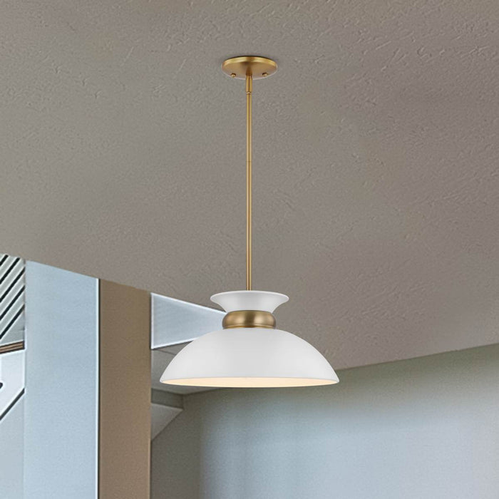 Pendant Nuvo 60-7463 Perkins - 1 Light - Small Pendant - Matte White with Burnished Brass Nuvo