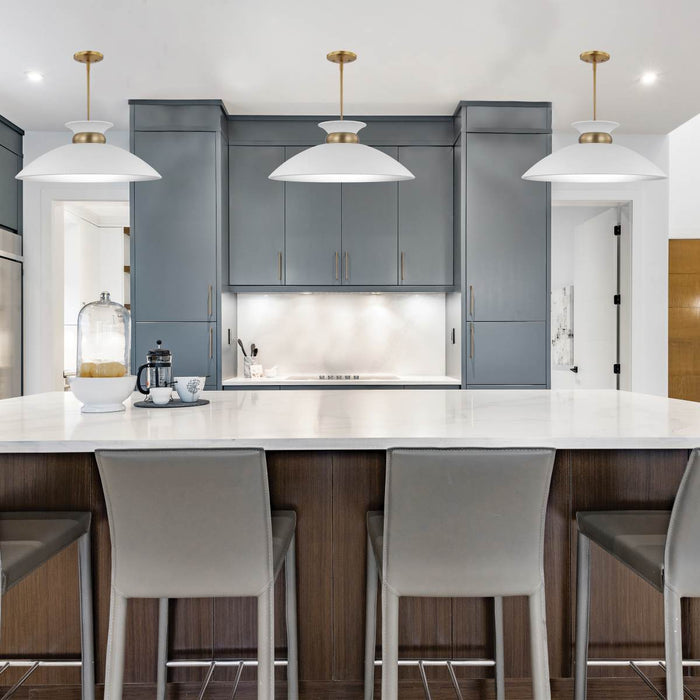 Pendant Nuvo 60-7464 Perkins - 1 Light - Medium Pendant - Matte White with Burnished Brass Nuvo