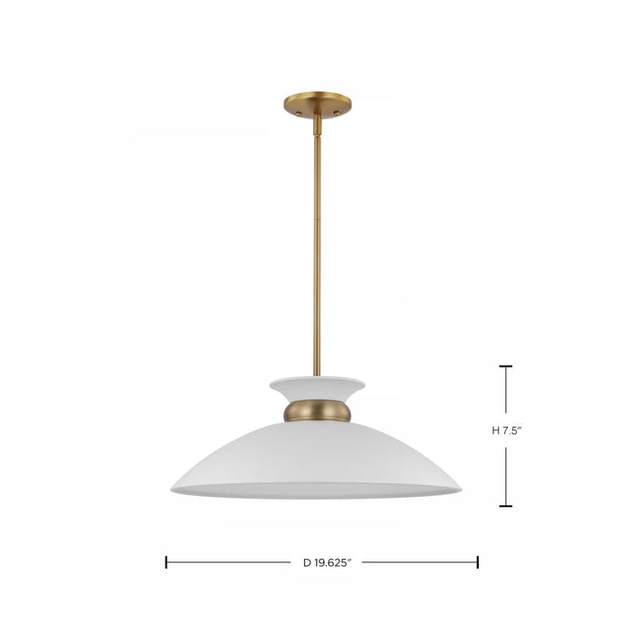 Pendant Nuvo 60-7464 Perkins - 1 Light - Medium Pendant - Matte White with Burnished Brass Nuvo