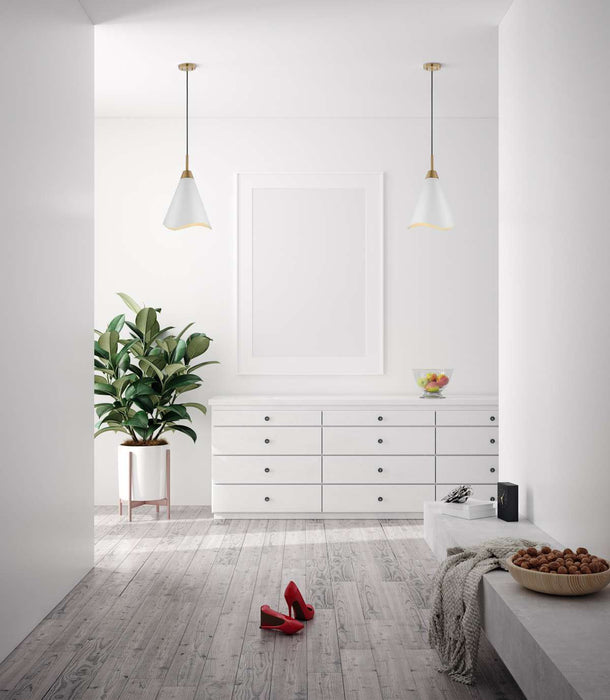 Pendant Nuvo 60-7474 Tango - 1 Light - Medium Pendant - Matte White with Burnished Brass Nuvo