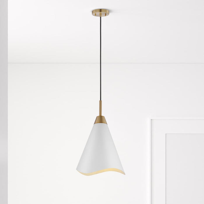 Pendant Nuvo 60-7474 Tango - 1 Light - Medium Pendant - Matte White with Burnished Brass Nuvo