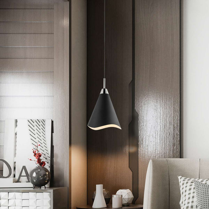 Pendant Nuvo 60-7475 Tango - 1 Light - Medium Pendant - Matte Black with Polished Nickel Nuvo