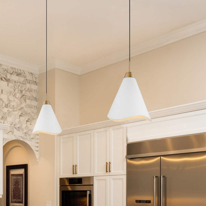 Pendant Nuvo 60-7477 Tango - 1 Light - Large Pendant - Matte White with Burnished Brass Nuvo