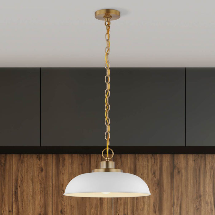Pendant Nuvo 60-7480 Colony - 1 Light - Small Pendant - Matte White with Burnished Brass Nuvo