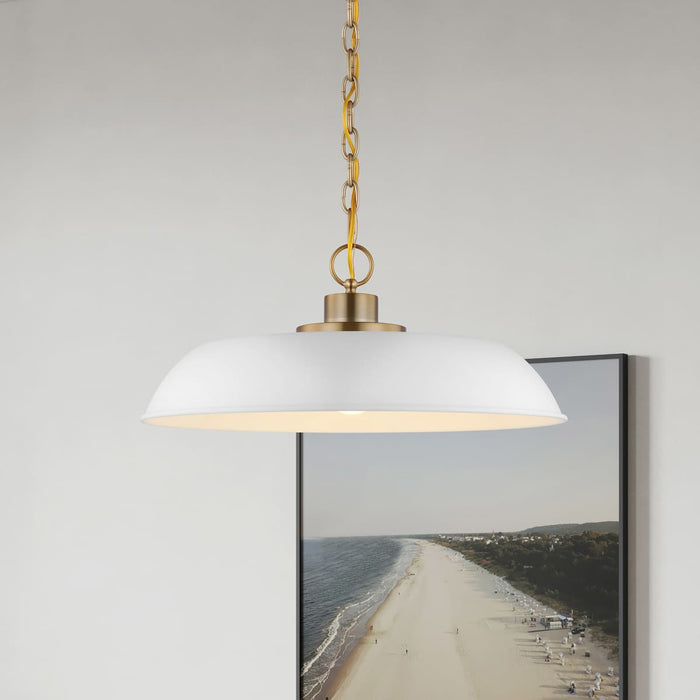 Pendant Nuvo 60-7483 Colony - 1 Light - Medium Pendant - Matte White with Burnished Brass Nuvo