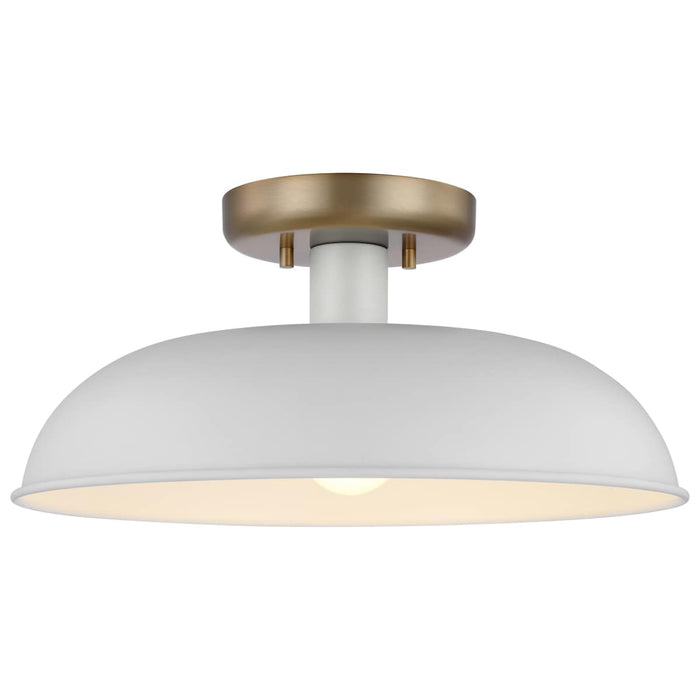 Semi Flush Nuvo 60-7490 Colony - 1 Light - Small Semi-Flush Mount Fixture - Matte White with Burnished Brass Nuvo
