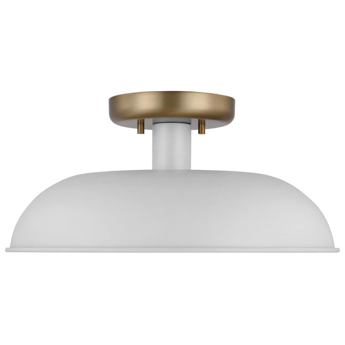Semi Flush Nuvo 60-7490 Colony - 1 Light - Small Semi-Flush Mount Fixture - Matte White with Burnished Brass Nuvo