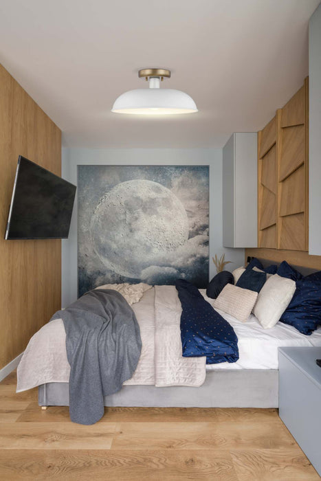 Semi Flush Nuvo 60-7490 Colony - 1 Light - Small Semi-Flush Mount Fixture - Matte White with Burnished Brass Nuvo
