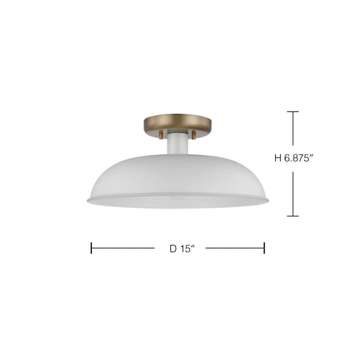 Semi Flush Nuvo 60-7490 Colony - 1 Light - Small Semi-Flush Mount Fixture - Matte White with Burnished Brass Nuvo