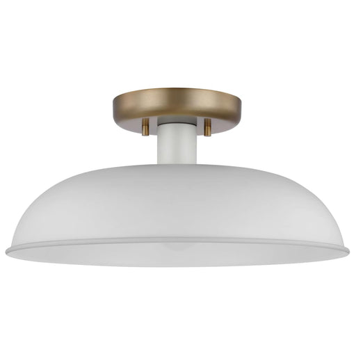 Semi Flush Nuvo 60-7490 Colony - 1 Light - Small Semi-Flush Mount Fixture - Matte White with Burnished Brass Nuvo