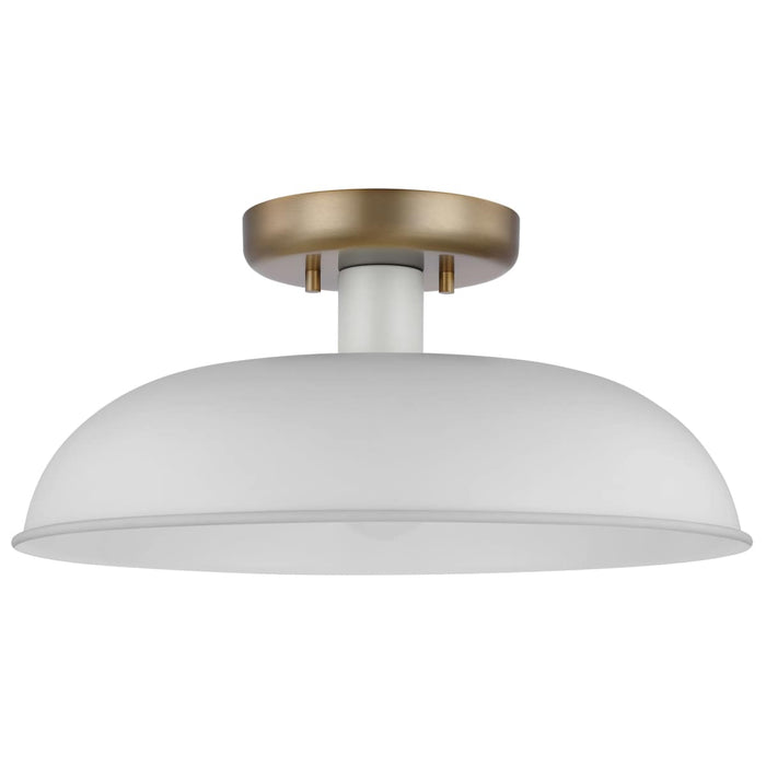 Semi Flush Nuvo 60-7490 Colony - 1 Light - Small Semi-Flush Mount Fixture - Matte White with Burnished Brass Nuvo