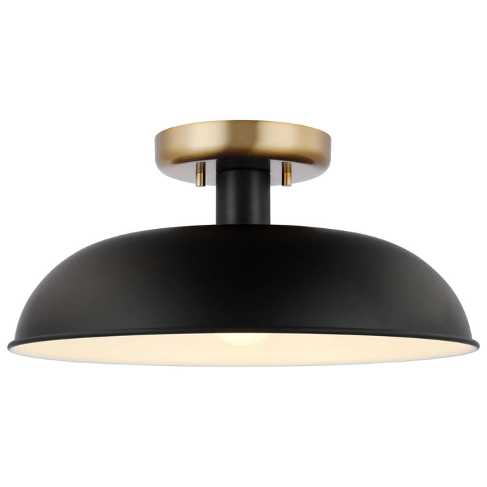 Semi Flush Nuvo 60-7491 Colony - 1 Light - Small Semi-Flush Mount Fixture - Matte Black with Burnished Brass Nuvo