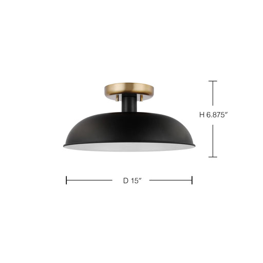 Semi Flush Nuvo 60-7491 Colony - 1 Light - Small Semi-Flush Mount Fixture - Matte Black with Burnished Brass Nuvo