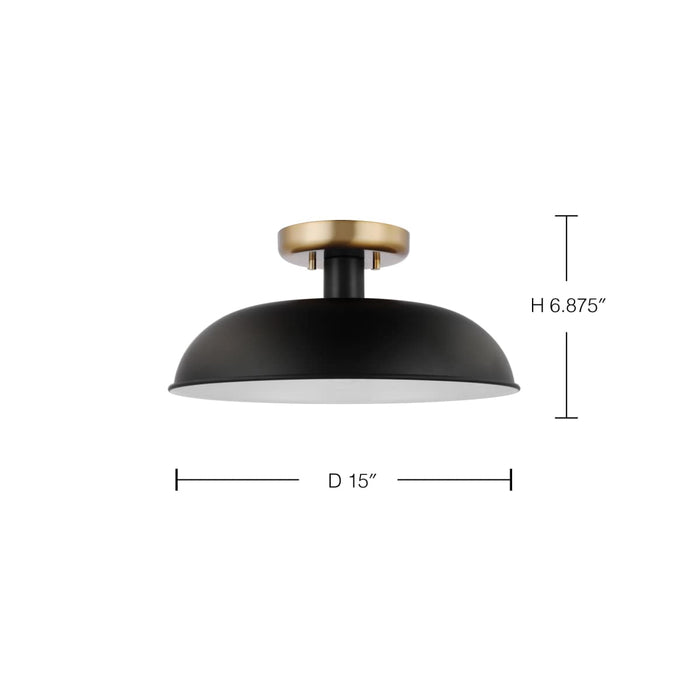 Semi Flush Nuvo 60-7491 Colony - 1 Light - Small Semi-Flush Mount Fixture - Matte Black with Burnished Brass Nuvo