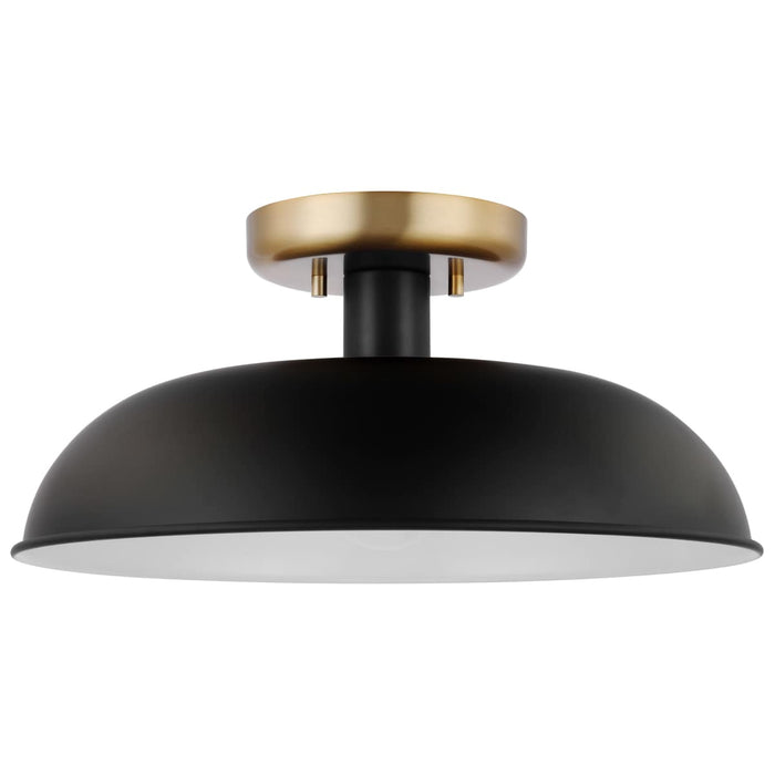 Semi Flush Nuvo 60-7491 Colony - 1 Light - Small Semi-Flush Mount Fixture - Matte Black with Burnished Brass Nuvo
