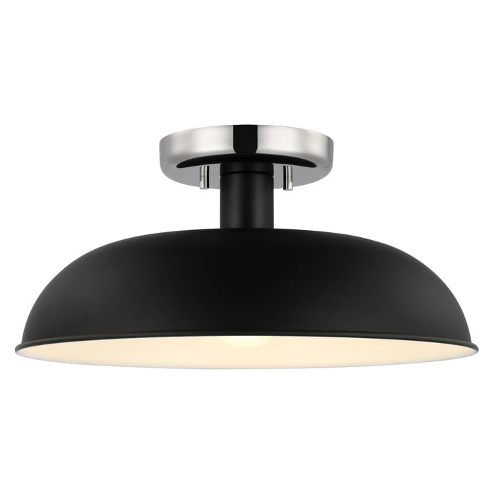 Semi Flush Nuvo 60-7492 Colony - 1 Light - Small Semi-Flush Mount Fixture - Matte Black with Polished Nickel Nuvo