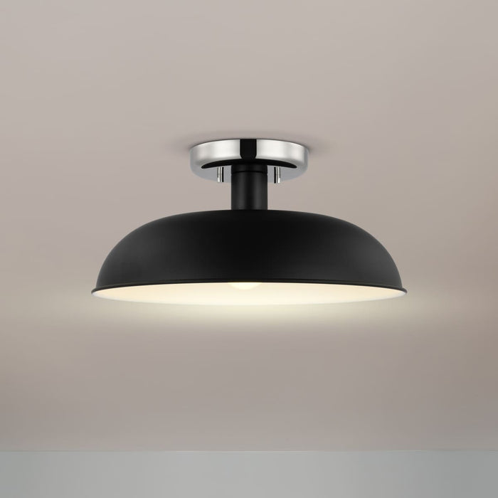 Semi Flush Nuvo 60-7492 Colony - 1 Light - Small Semi-Flush Mount Fixture - Matte Black with Polished Nickel Nuvo