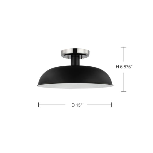 Semi Flush Nuvo 60-7492 Colony - 1 Light - Small Semi-Flush Mount Fixture - Matte Black with Polished Nickel Nuvo