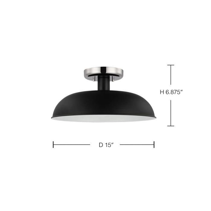 Semi Flush Nuvo 60-7492 Colony - 1 Light - Small Semi-Flush Mount Fixture - Matte Black with Polished Nickel Nuvo