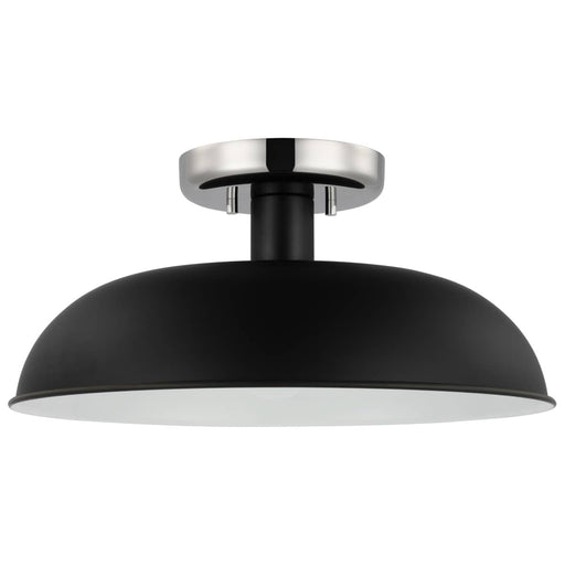 Semi Flush Nuvo 60-7492 Colony - 1 Light - Small Semi-Flush Mount Fixture - Matte Black with Polished Nickel Nuvo