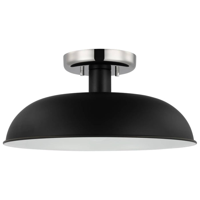 Semi Flush Nuvo 60-7492 Colony - 1 Light - Small Semi-Flush Mount Fixture - Matte Black with Polished Nickel Nuvo