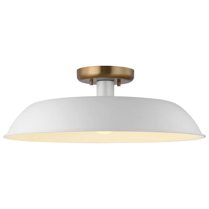 Semi Flush Nuvo 60-7493 Colony - 1 Light - Medium Semi-Flush Mount Fixture - Matte White with Burnished Brass Nuvo