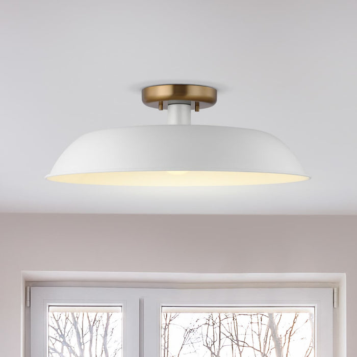 Semi Flush Nuvo 60-7493 Colony - 1 Light - Medium Semi-Flush Mount Fixture - Matte White with Burnished Brass Nuvo