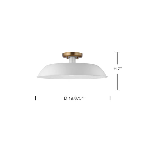 Semi Flush Nuvo 60-7493 Colony - 1 Light - Medium Semi-Flush Mount Fixture - Matte White with Burnished Brass Nuvo