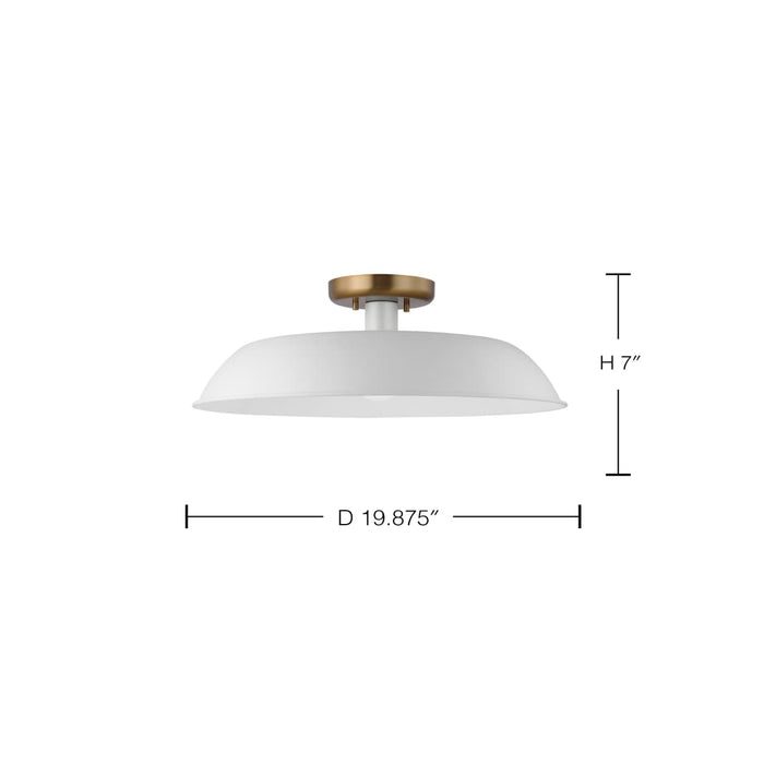 Semi Flush Nuvo 60-7493 Colony - 1 Light - Medium Semi-Flush Mount Fixture - Matte White with Burnished Brass Nuvo