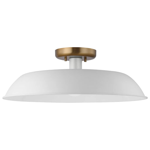 Semi Flush Nuvo 60-7493 Colony - 1 Light - Medium Semi-Flush Mount Fixture - Matte White with Burnished Brass Nuvo