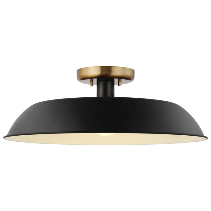 Semi Flush Nuvo 60-7494 Colony 1 Light Medium Semi-Flush Mount Fixture Matte Black with Burnished Brass Nuvo
