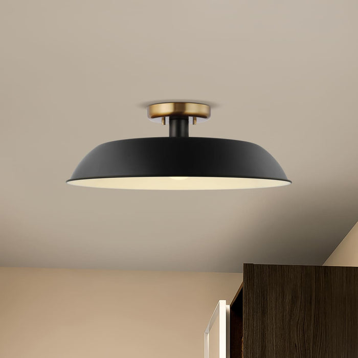Semi Flush Nuvo 60-7494 Colony 1 Light Medium Semi-Flush Mount Fixture Matte Black with Burnished Brass Nuvo