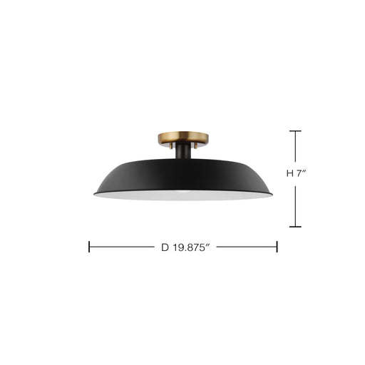 Semi Flush Nuvo 60-7494 Colony 1 Light Medium Semi-Flush Mount Fixture Matte Black with Burnished Brass Nuvo