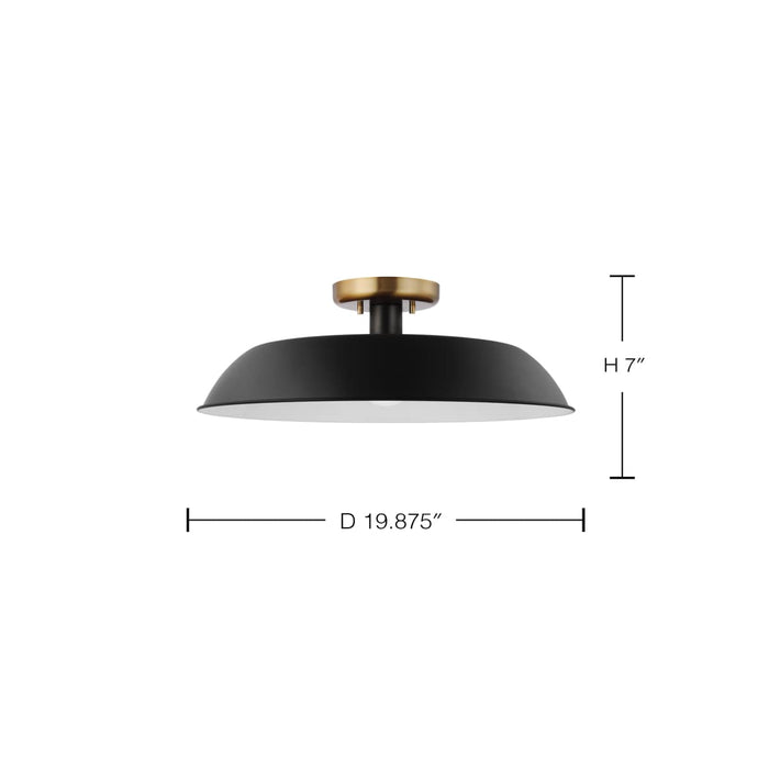 Semi Flush Nuvo 60-7494 Colony 1 Light Medium Semi-Flush Mount Fixture Matte Black with Burnished Brass Nuvo