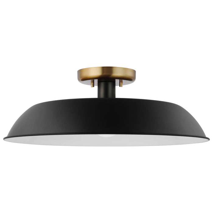 Semi Flush Nuvo 60-7494 Colony 1 Light Medium Semi-Flush Mount Fixture Matte Black with Burnished Brass Nuvo