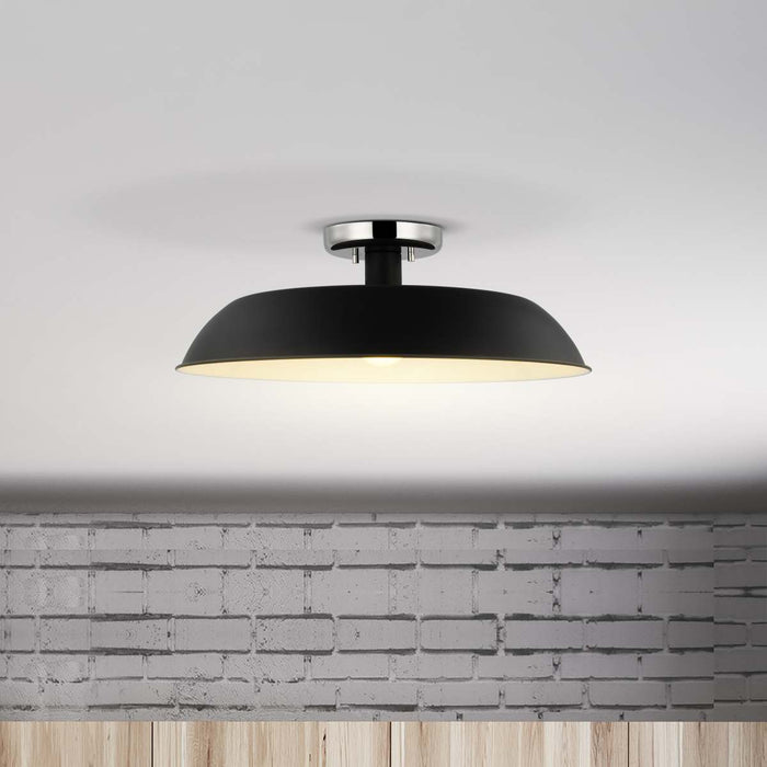 Semi Flush Nuvo 60-7495 Colony - 1 Light - Medium Semi-Flush Mount Fixture - Matte Black with Polished Nickel Nuvo