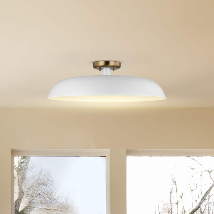 Semi Flush Nuvo 60-7496 Colony - 1 Light - Large Semi-Flush Mount Fixture - Matte White with Burnished Brass Nuvo
