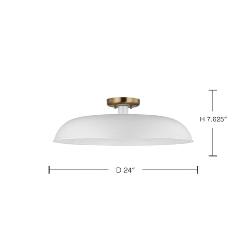Semi Flush Nuvo 60-7496 Colony - 1 Light - Large Semi-Flush Mount Fixture - Matte White with Burnished Brass Nuvo