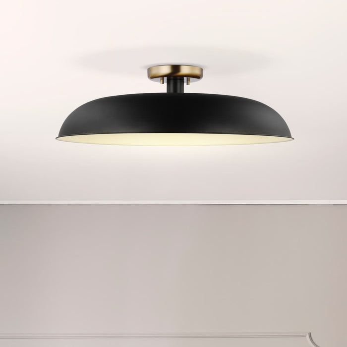 Semi Flush Nuvo 60-7497 Colony - 1 Light - Large Semi-Flush Mount Fixture - Matte Black with Burnished Brass Nuvo