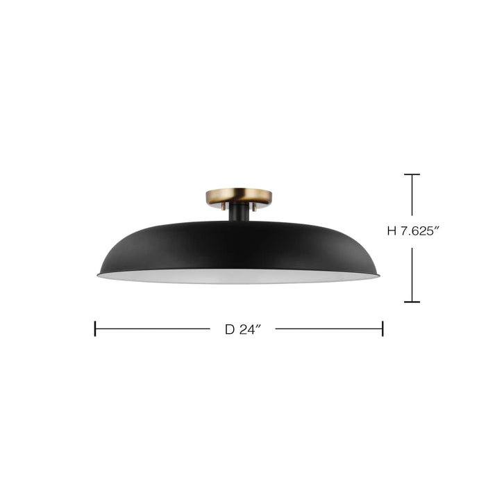 Semi Flush Nuvo 60-7497 Colony - 1 Light - Large Semi-Flush Mount Fixture - Matte Black with Burnished Brass Nuvo