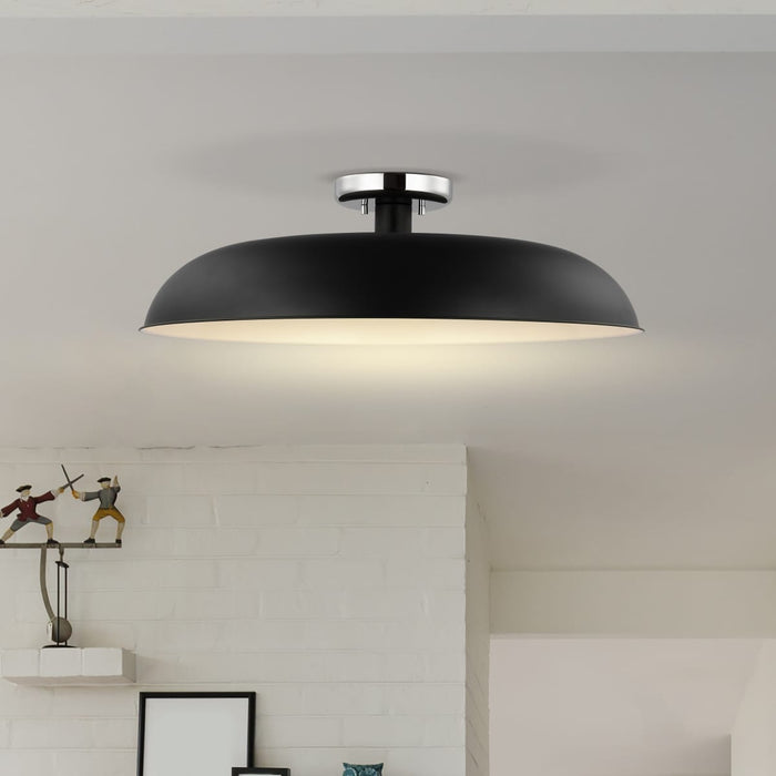 Semi Flush Nuvo 60-7498 Colony - 1 Light - Large Semi-Flush Mount Fixture - Matte Black with Polished Nickel Nuvo