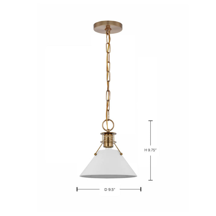 Pendant Nuvo 60-7522 Outpost - 1 Light - Small Pendant - Matte White with Burnished Brass Nuvo