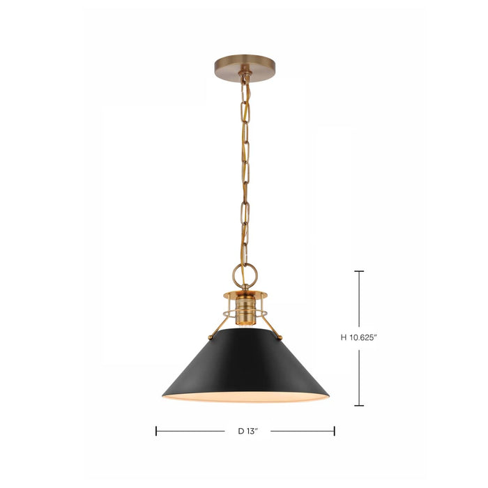 Pendant Nuvo 60-7523 Outpost - 1 Light - Medium Pendant - Matte Black with Burnished Brass Nuvo