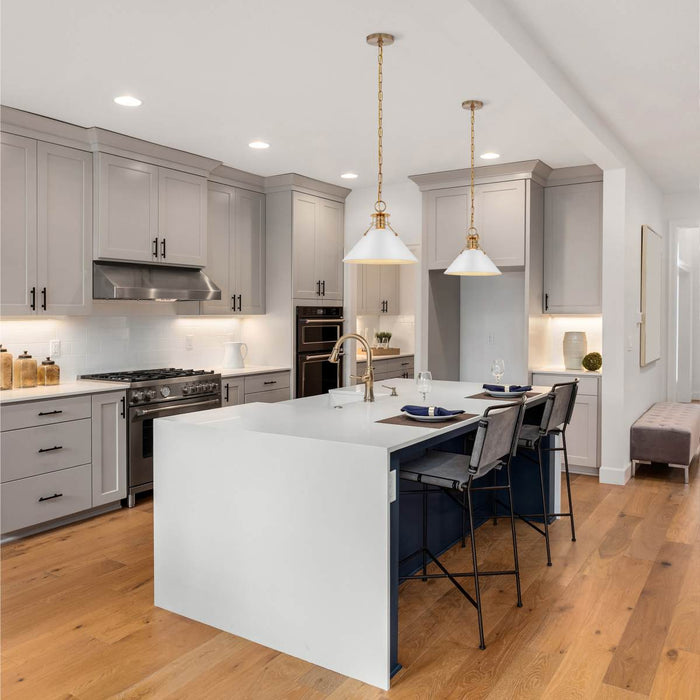 Pendant Nuvo 60-7524 Outpost - 1 Light - Medium Pendant - Matte White with Burnished Brass Nuvo