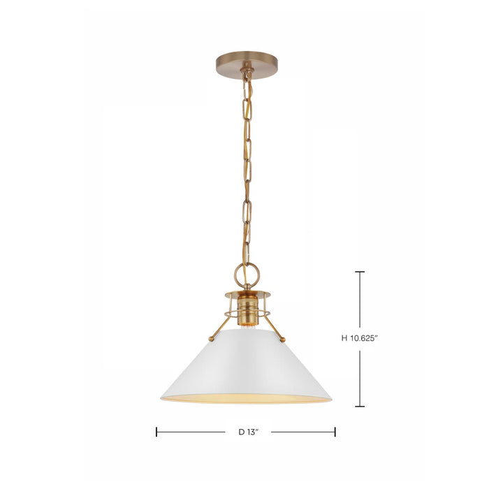 Pendant Nuvo 60-7524 Outpost - 1 Light - Medium Pendant - Matte White with Burnished Brass Nuvo