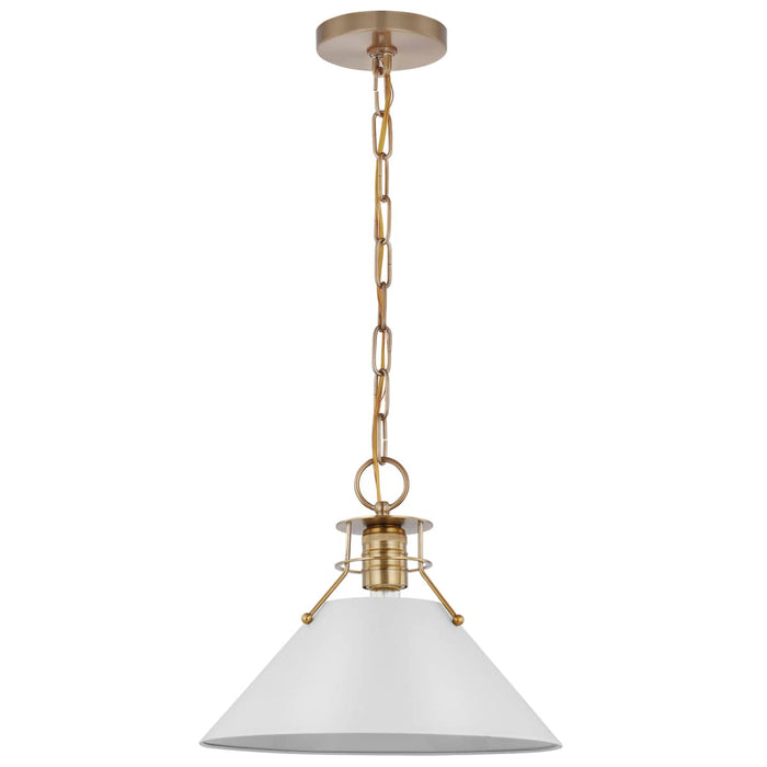 Pendant Nuvo 60-7524 Outpost - 1 Light - Medium Pendant - Matte White with Burnished Brass Nuvo