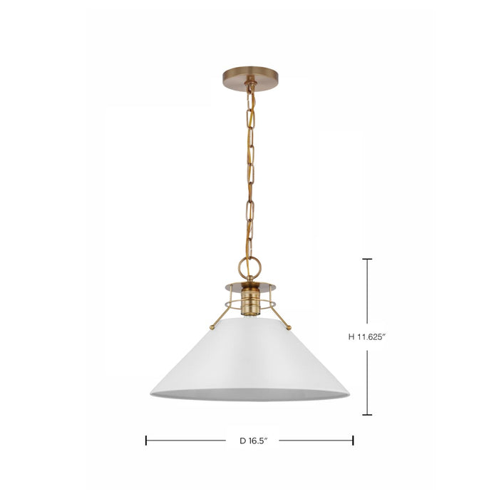 Pendant Nuvo 60-7526 Outpost - 1 Light - Large Pendant - Matte White with Burnished Brass Nuvo