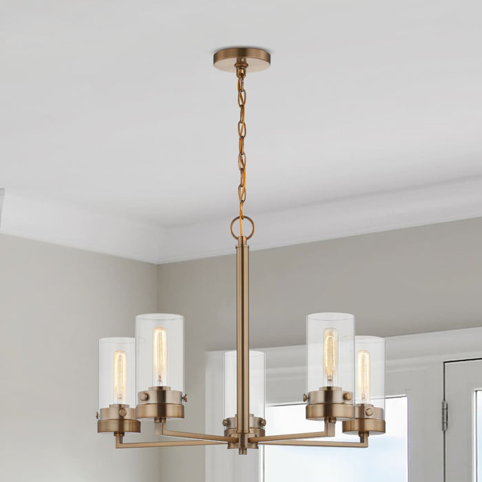 Chandelier Nuvo 60-7535 Intersection - 5 Light - Chandelier - Burnished Brass with Clear Glass Nuvo