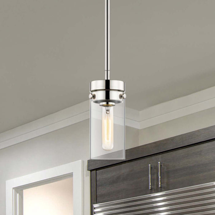 Mini Pendant Nuvo 60-7629 Intersection - 1 Light - Mini Pendant - Polished Nickel with Clear Glass - Polished Nickel Finish Nuvo
