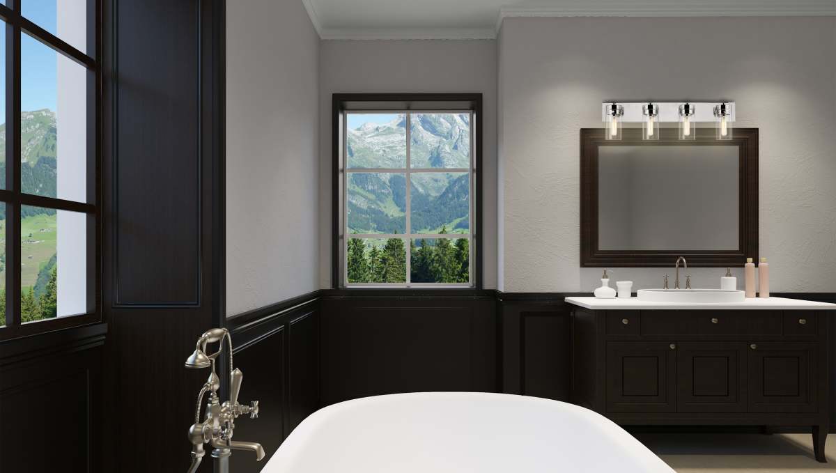 Vanity Nuvo 60-7634 Intersection - 4 Light - Vanity - Polished Nickel with Clear Glass - Polished Nickel Finish Nuvo
